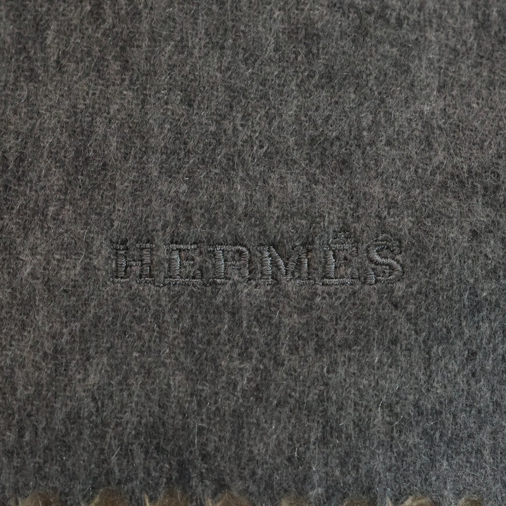 HERMES(エルメス) マフラー フリンジ グレー×ベージュ カシミヤ レディース
