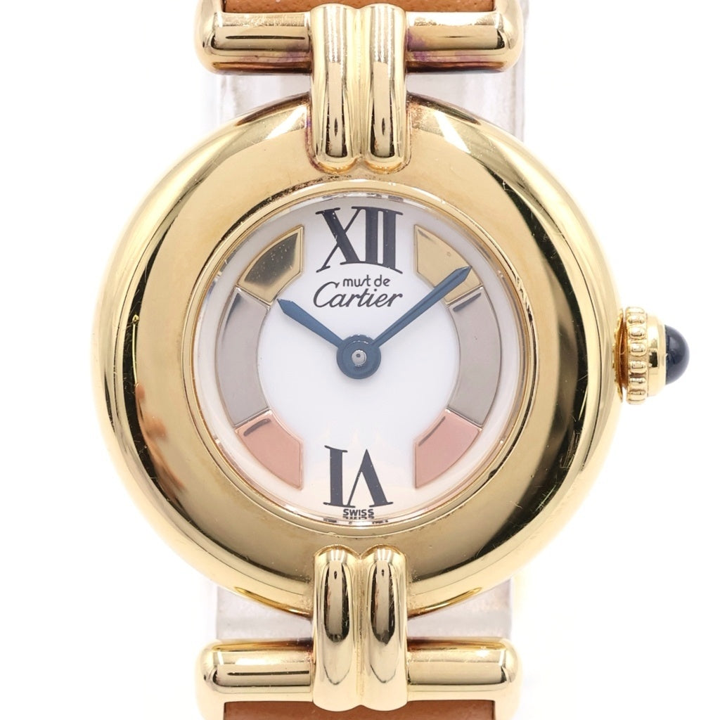 Cartier(カルティエ) マストコリゼ ヴェルメイユ SM GP×革/QZ クォーツ クオーツ 腕時計 W1006654 白文字盤 レディース
