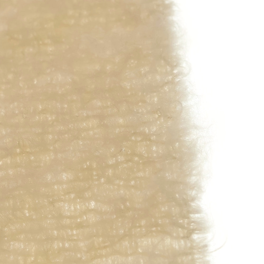 LOEWE(ロエベ) アナグラムロゴ レザーロゴパッチ モヘアニット フリンジ マフラー アイボリー レディース