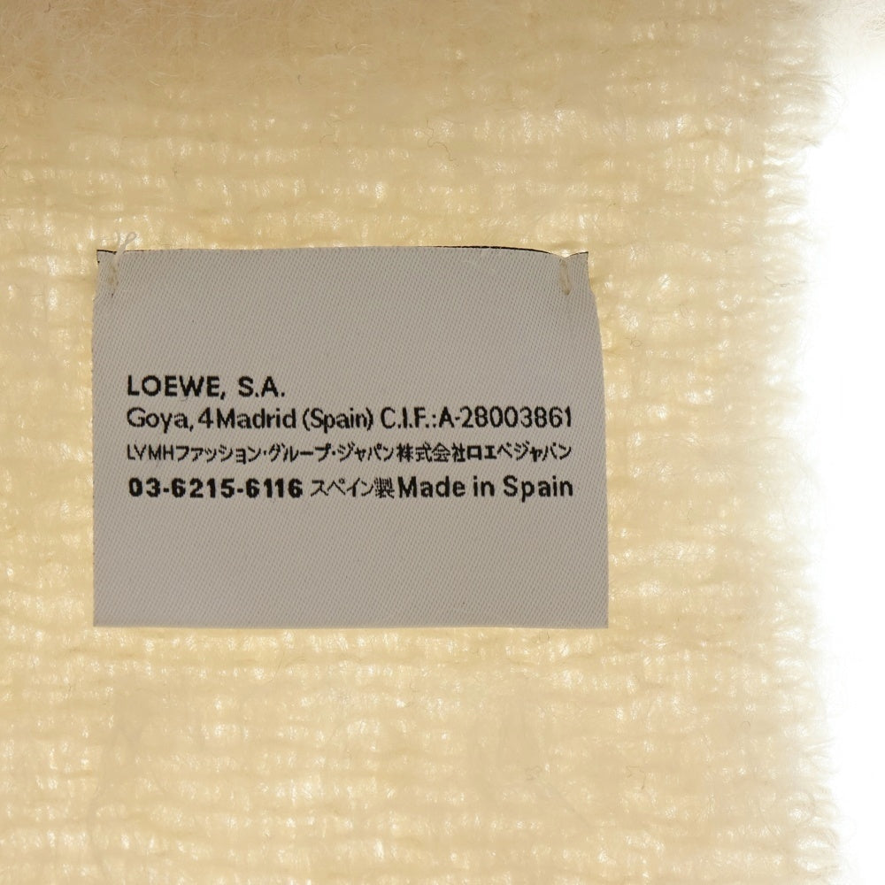 LOEWE(ロエベ) アナグラムロゴ レザーロゴパッチ モヘアニット フリンジ マフラー アイボリー レディース
