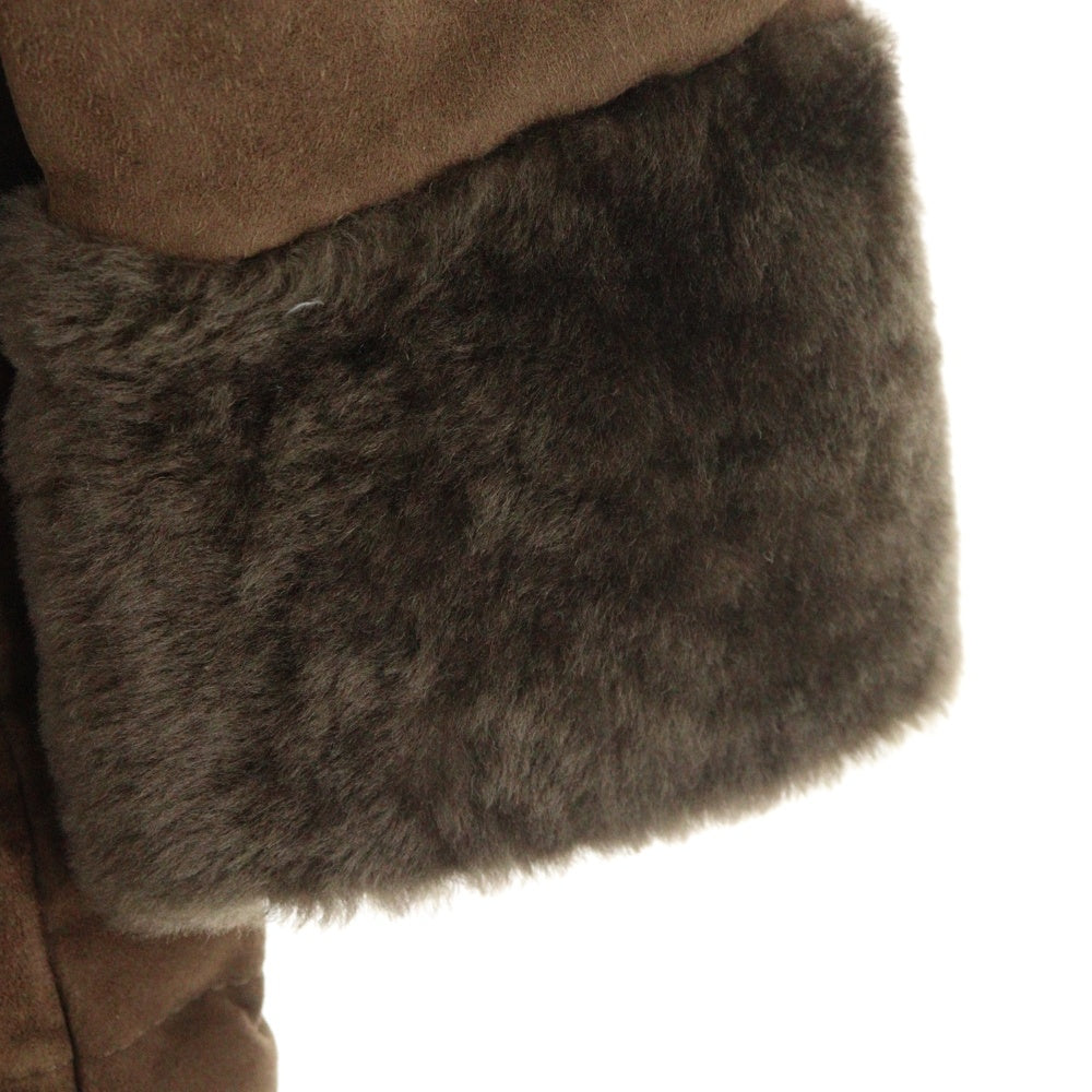 EMMETI(エンメティ) スエード ムートンレザー ボア切り替え ジップアップ ダウン ロング ジャケット コート ブラウン レディース