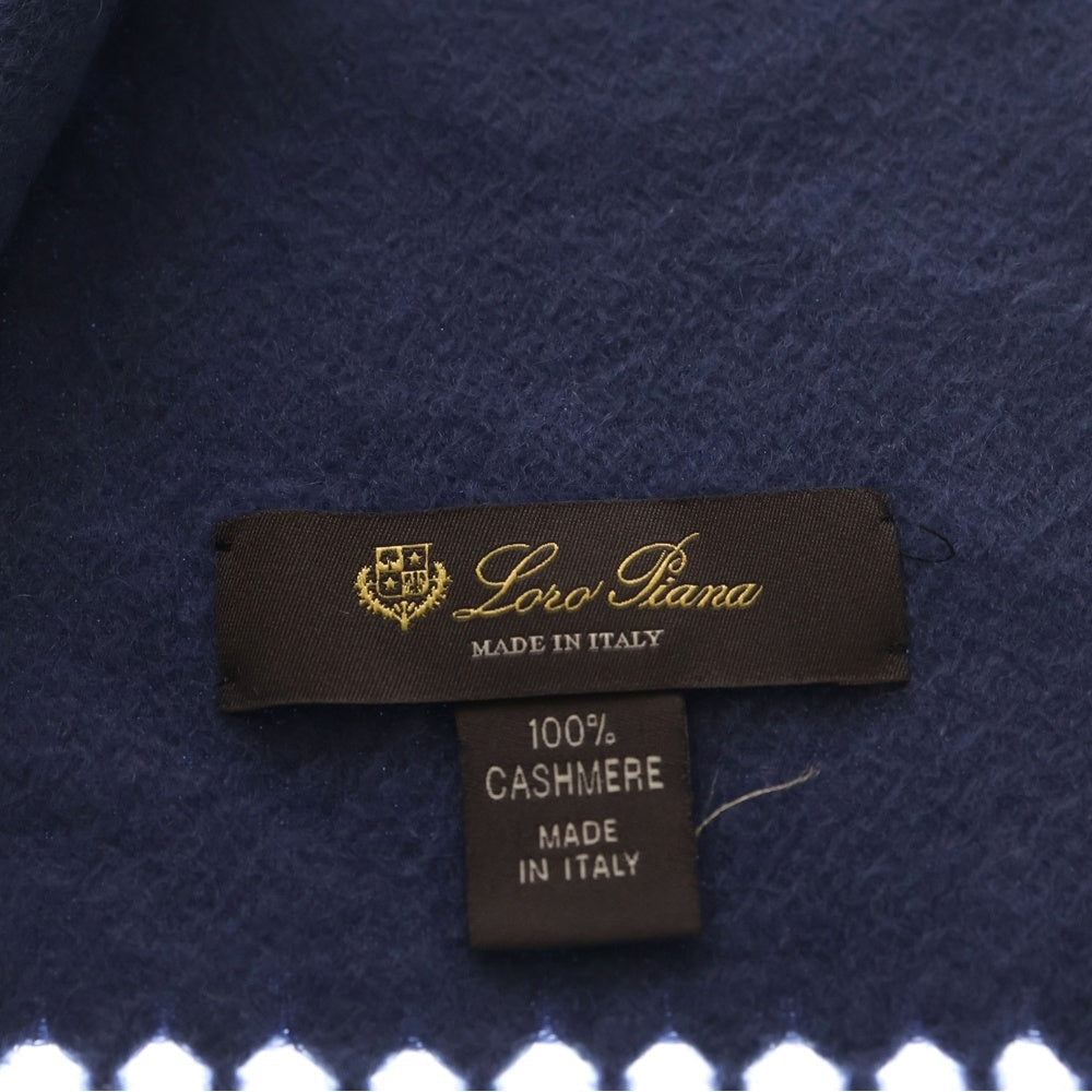Loro Piana(ロロピアーナ) ロゴ カシミヤ ウール マフラー ネイビー