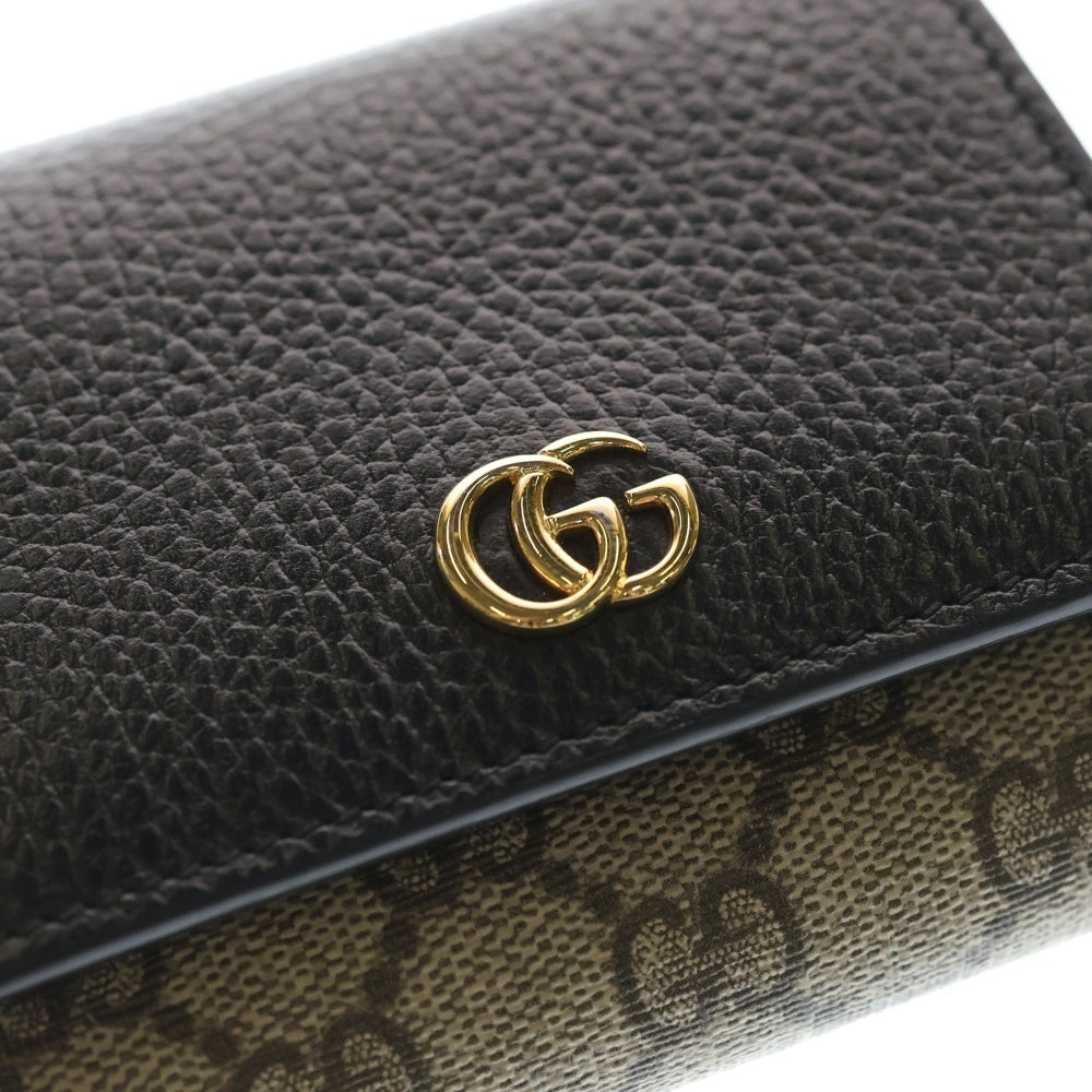 GUCCI(グッチ) ダブルG ミディアムウォレット コンパクトウォレット 三つ折り財布 ブラック×ベージュ レザー×PVC 598587 ゴールド金具