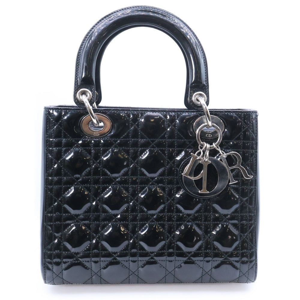 Christian Dior(クリスチャンディオール) レディディオール ブラック パテントレザー シルバー金具 ハンドバッグ レディース