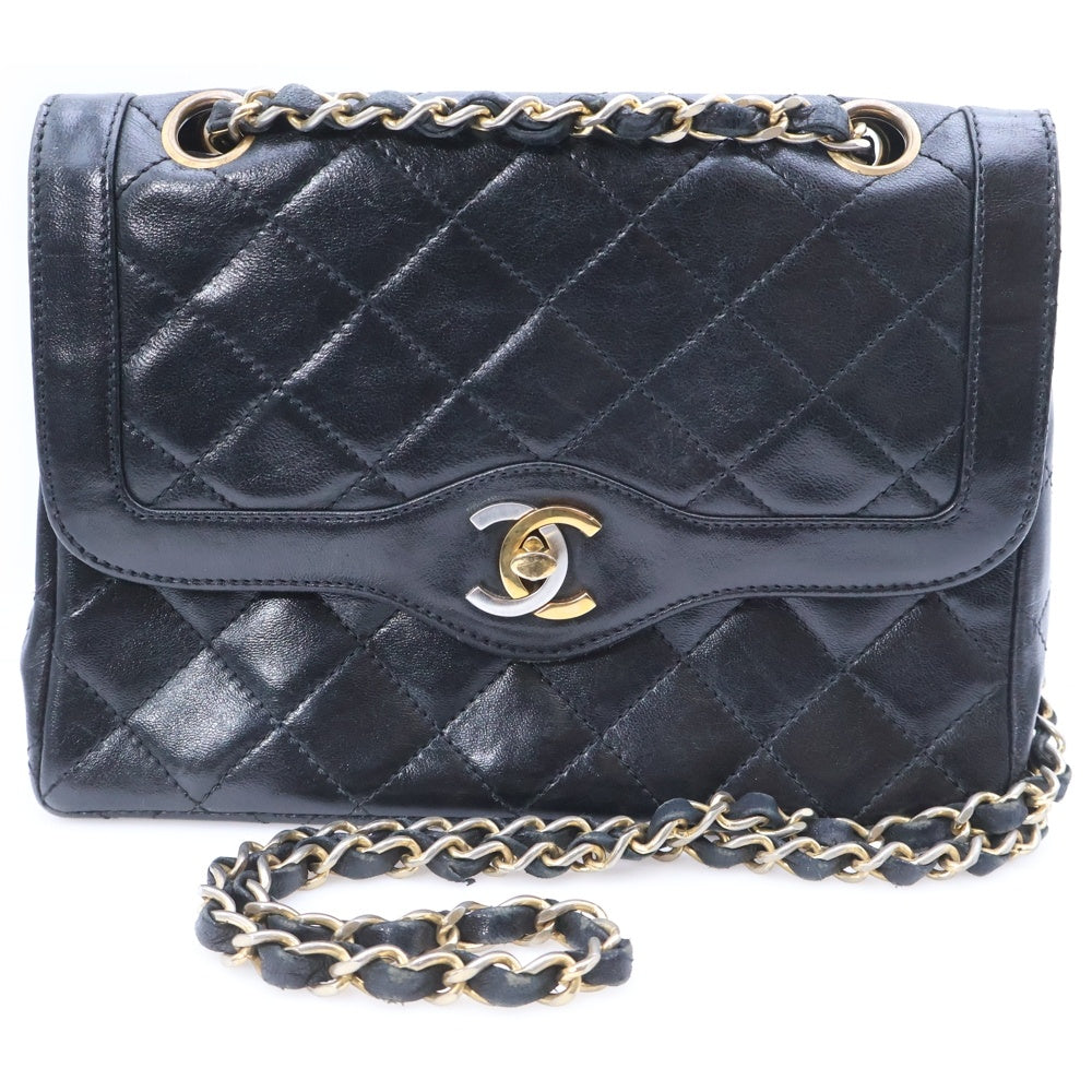 CHANEL(シャネル) マトラッセ パリ限定 ダブルフラップ ダブルチェーン ショルダーバッグ ブラック ラムスキン ゴールド金具 レディース