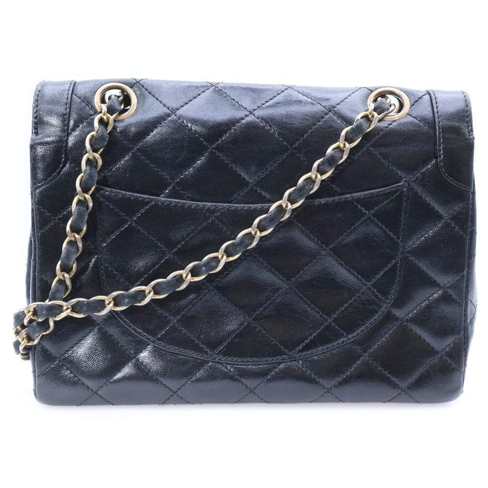 CHANEL(シャネル) マトラッセ パリ限定 ダブルフラップ ダブルチェーン ショルダーバッグ ブラック ラムスキン ゴールド金具 レディース