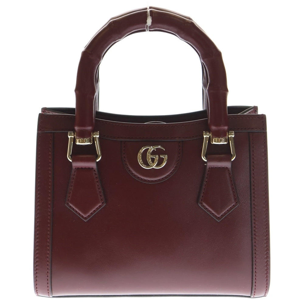 GUCCI(グッチ) ダイアナ GGマーモント バンブー レザー 2WAY ハンド ショルダーバッグ ゴールド金具 ボルドー 828356 レディース