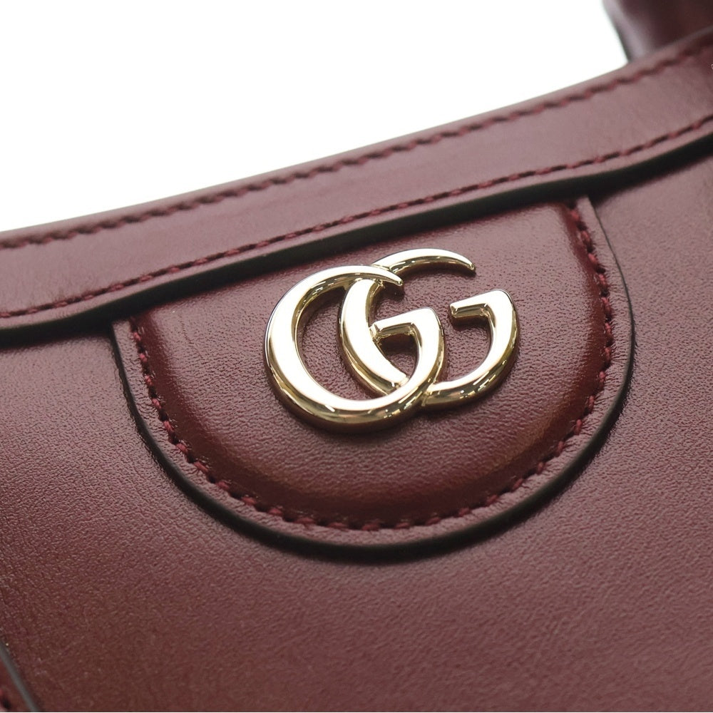 GUCCI(グッチ) ダイアナ GGマーモント バンブー レザー 2WAY ハンド ショルダーバッグ ゴールド金具 ボルドー 828356 レディース