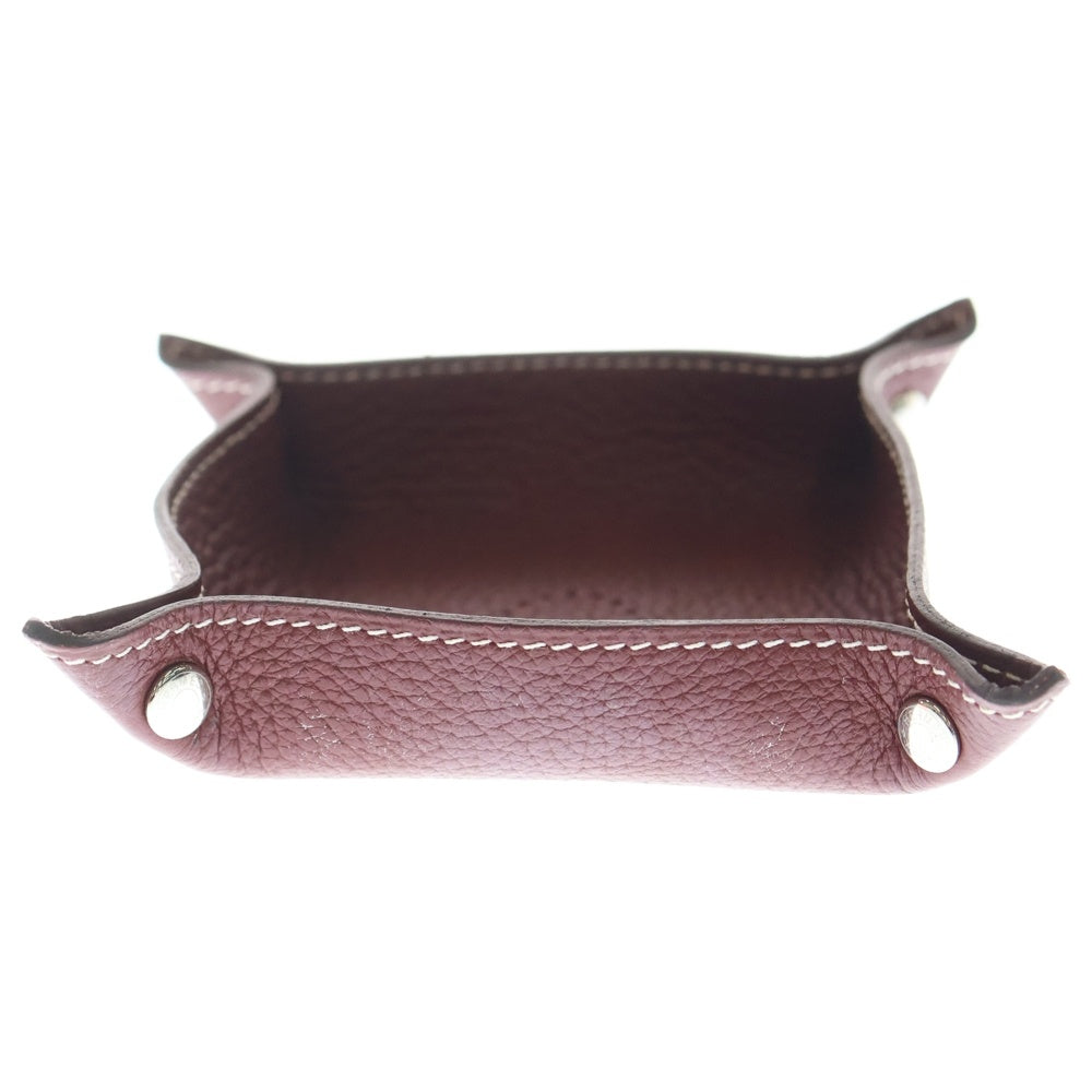 HERMES(エルメス) ヴィドポッシュ トレイ 小物入れ ケース レッド レザー シルバー金具 U刻印 レディース