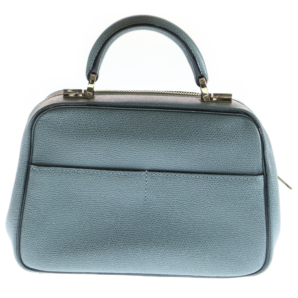 Valextra(ヴァレクストラ) セリエエッセ 2WAYハンドバッグ ショルダーバッグ ミニバッグ スモーキーブルー ライトブルー レザー ゴールド金具 レディース
