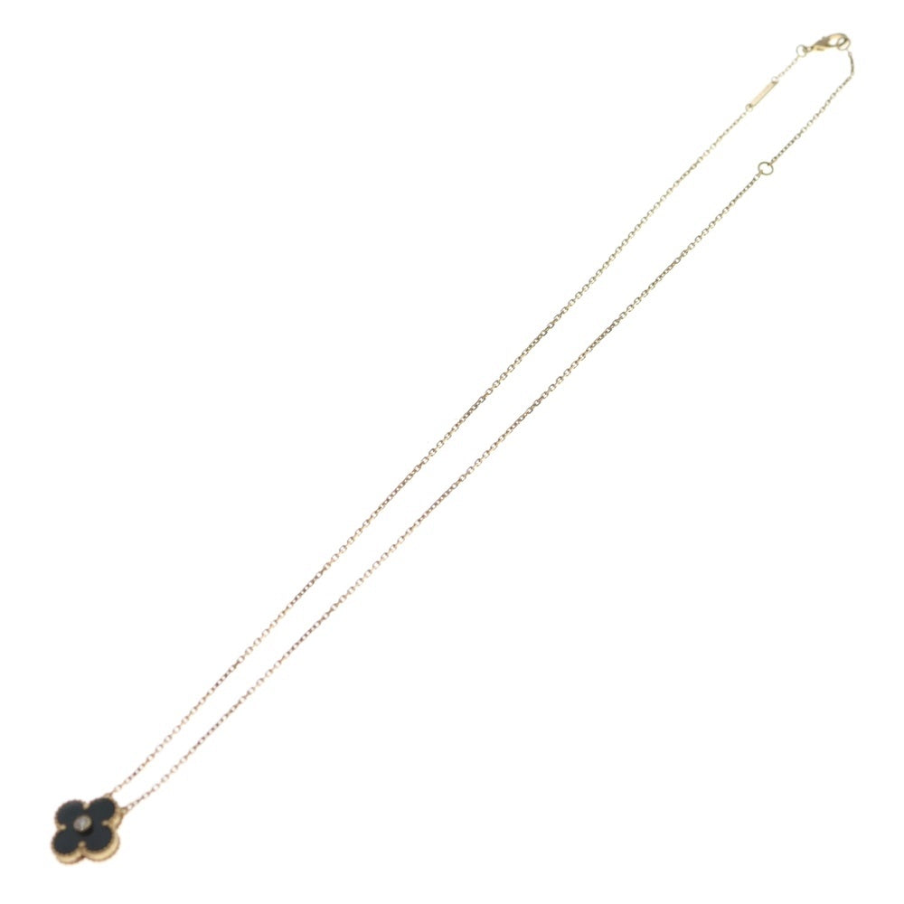 Van Cleef & Arpels(ヴァンクリーフアンドアーペル) ヴィンテージアルハンブラ オニキス 1Pダイヤ ネックレス ペンダント Au750 K18 ゴールド レディース