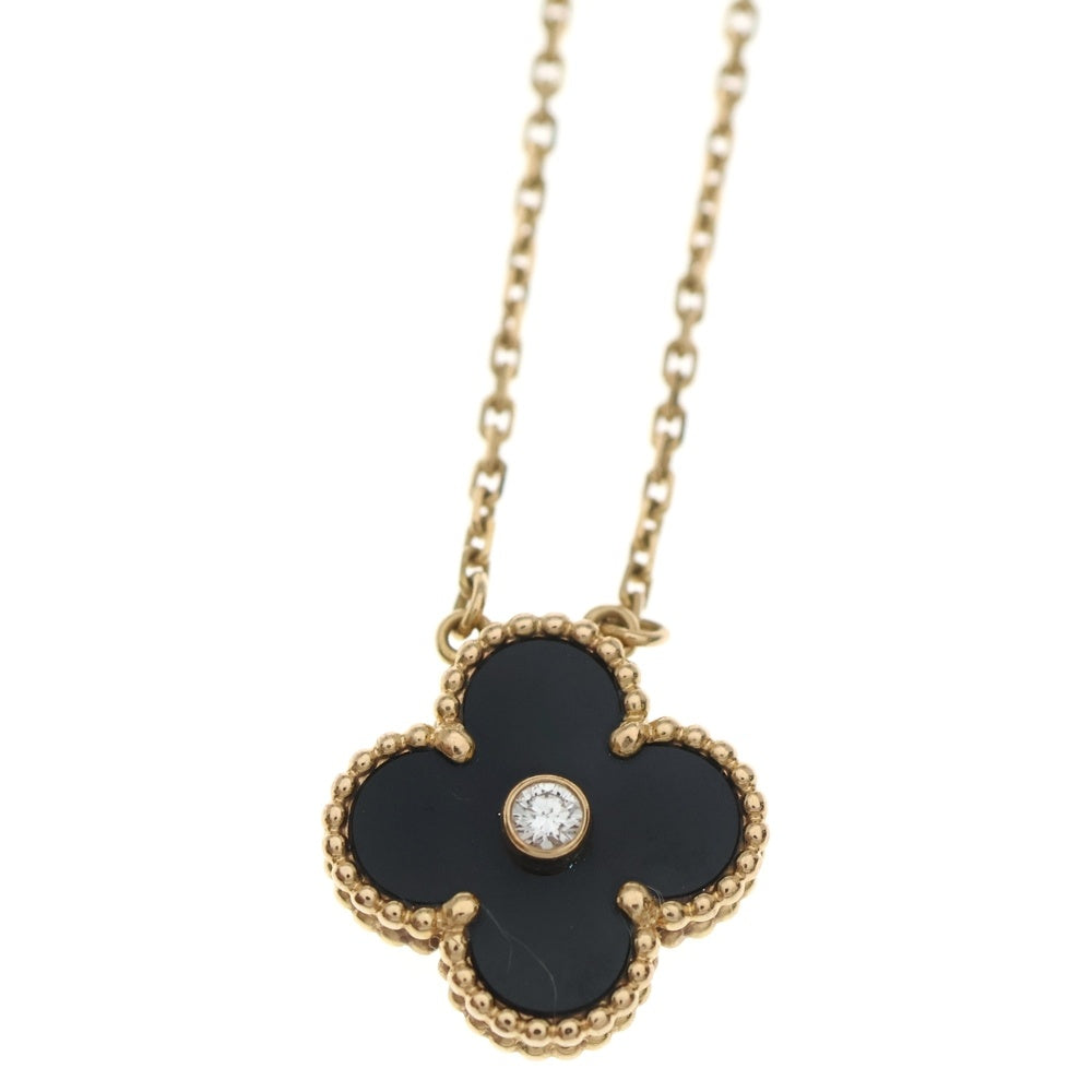 Van Cleef & Arpels(ヴァンクリーフアンドアーペル) ヴィンテージアルハンブラ オニキス 1Pダイヤ ネックレス ペンダント Au750 K18 ゴールド レディース