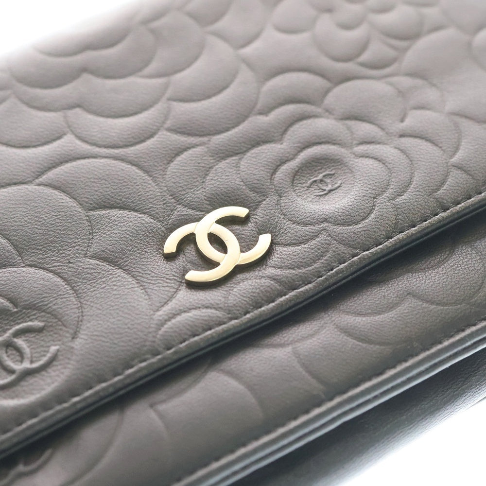 CHANEL(シャネル) カメリア チェーンウォレット ショルダーバッグ ミニバッグ ブラック レザー ゴールド金具 レディース
