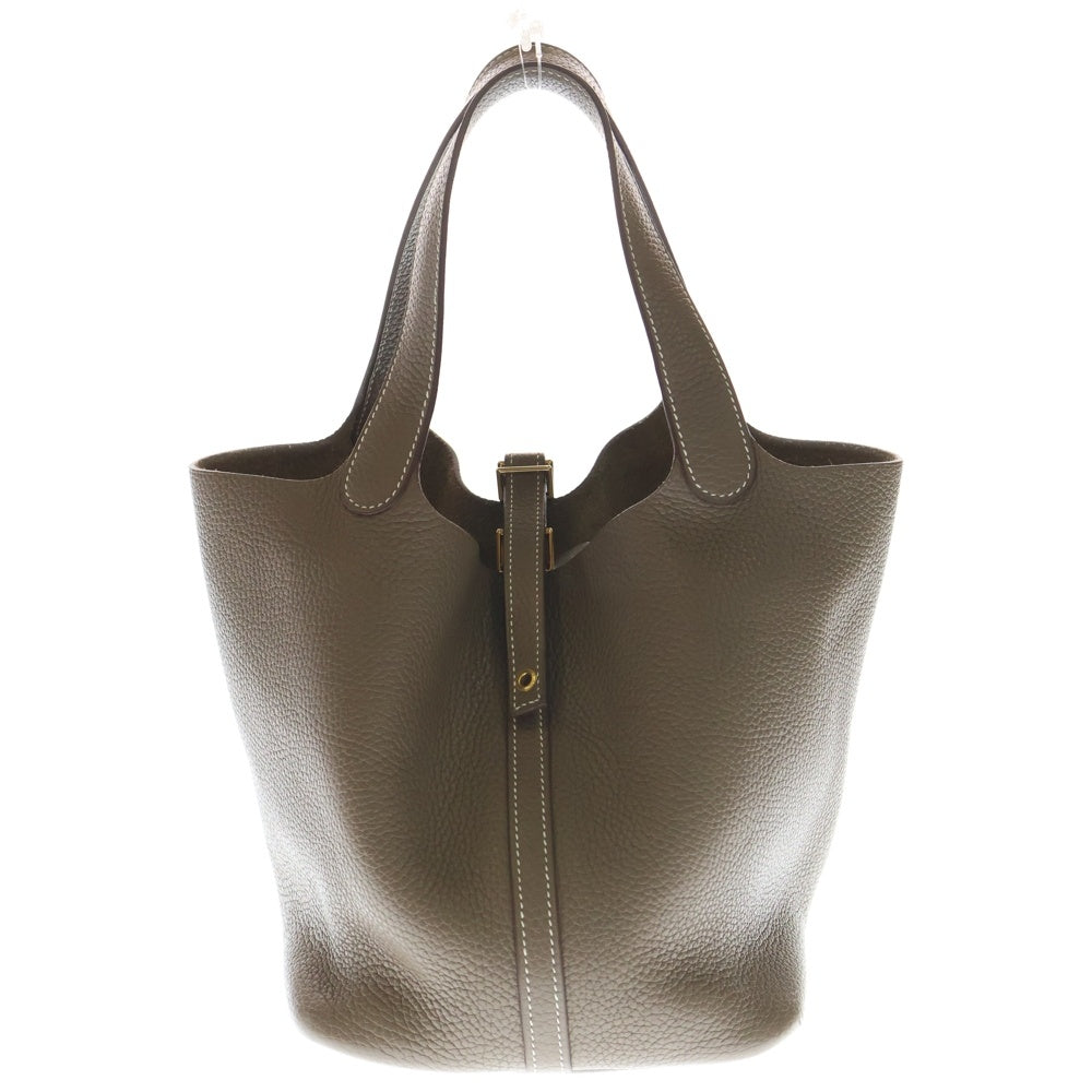 HERMES(エルメス) ピコタンロックMM トリヨン レザーハンドバッグ エトゥープ ゴールド金具 C刻印 レディース