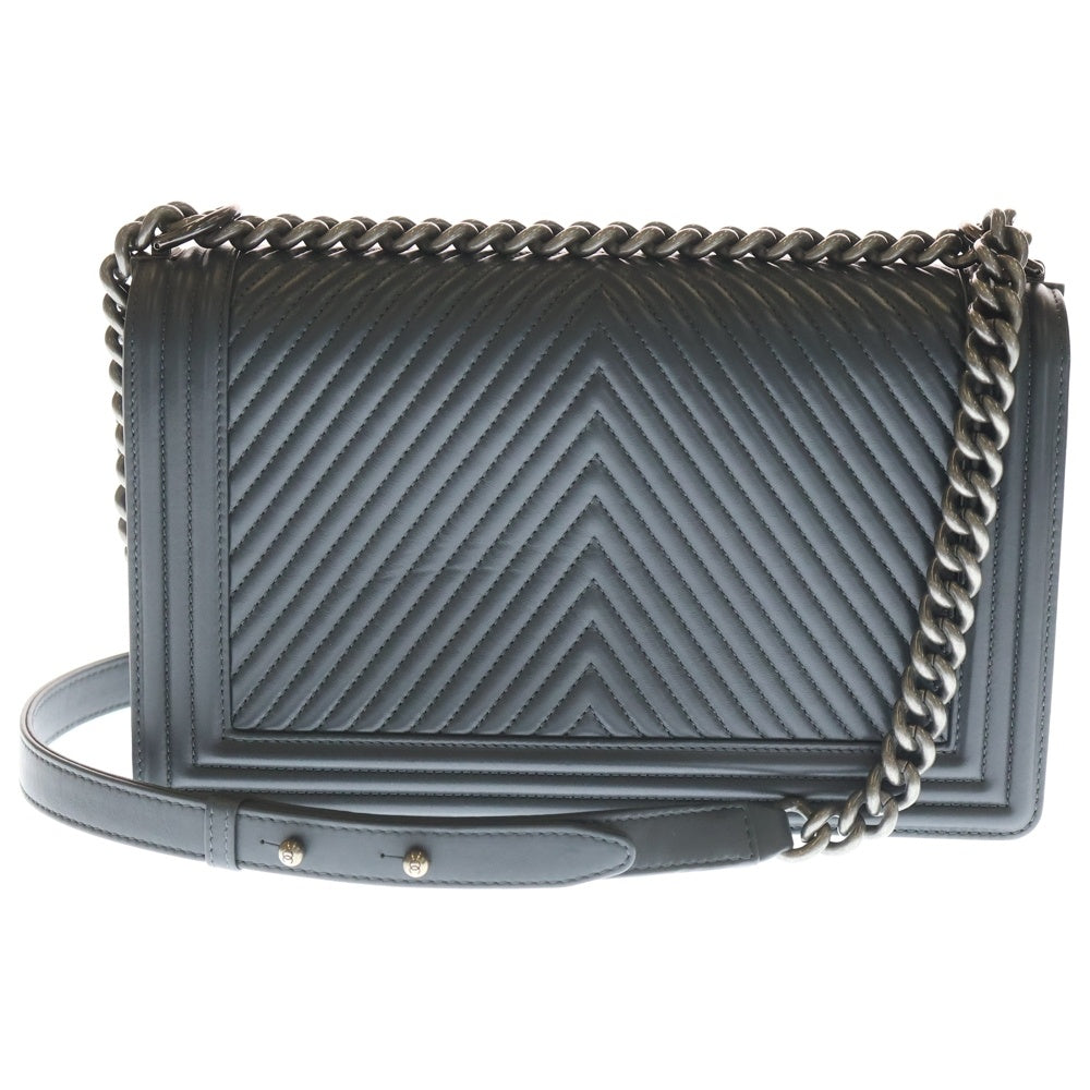 CHANEL(シャネル) ボーイシャネル28 Vステッチ グレー ラムスキン ショルダーバッグ
