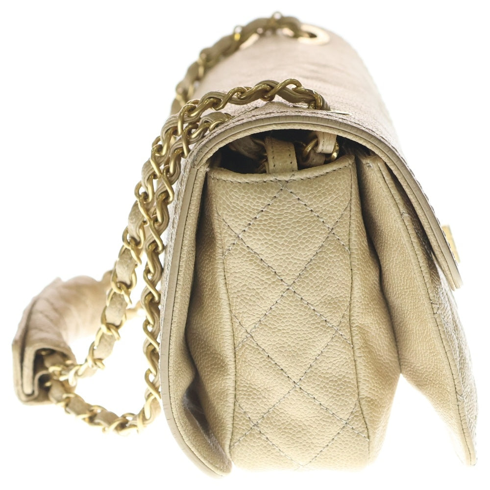 CHANEL(シャネル) マトラッセ 2.55 SフラップWチェーン ショルダーバッグ ハンドバッグ ベージュ ソフトキャビア ゴールド金具 レディース