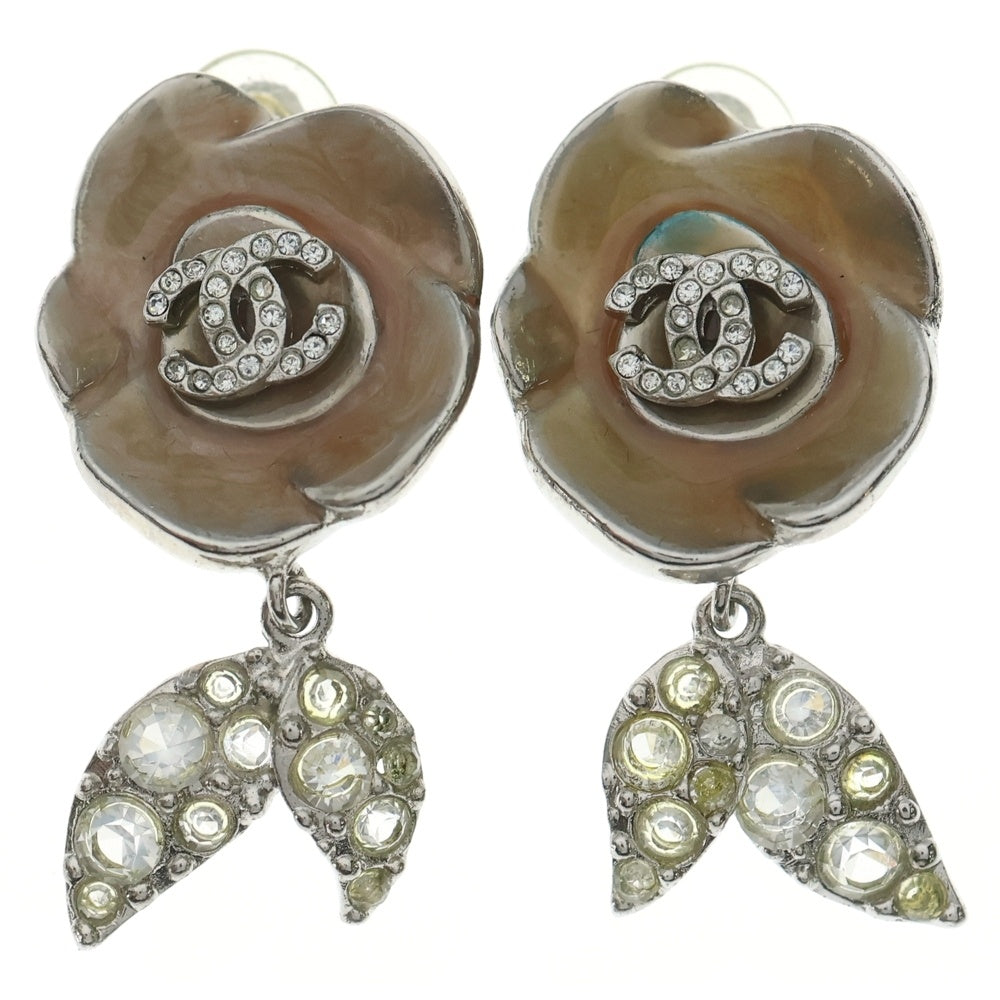 CHANEL(シャネル) 04P カメリアイヤリング ラインストーン ピンクベージュ シルバー SV レディース