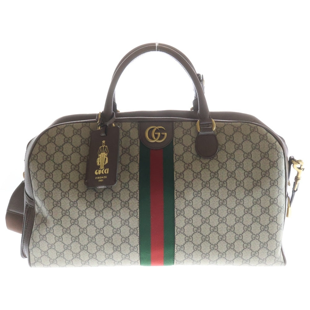 GUCCI(グッチ) GGマーモント スプリーム PVC レザー 2WAY ハンド ショルダー ボストンバッグ ゴールド金具 ベージュ/ブラウン 723310 レディース