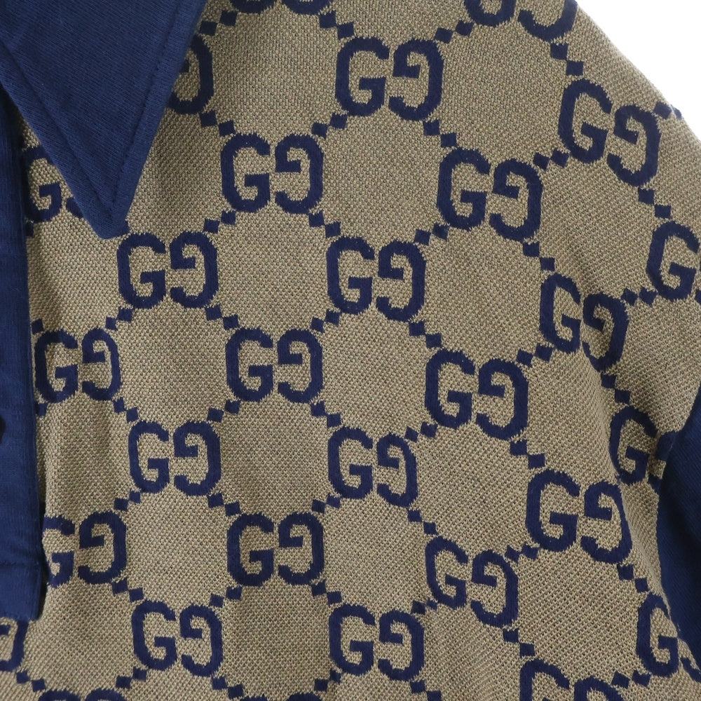 GUCCI(グッチ) GG総柄 半袖ポロシャツ ベージュ×ブルー 682015 XJD1F