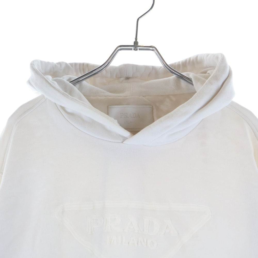 PRADA(プラダ) 21SS トライアングル エンボスロゴ プルオーバー スウェットパーカー フーディー ホワイト UJL185 レディース