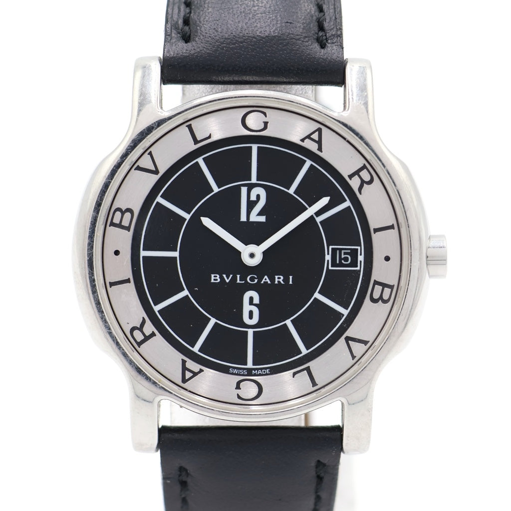BVLGARI(ブルガリ) ソロテンポ 黒文字盤 シルバー/ブラック ステンレス レザー クォーツ 腕時計 ST35S