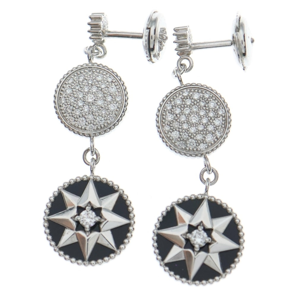 Christian Dior(クリスチャンディオール) ローズ デ ヴァン ダイヤモンド×オニキス ピアス Au750WG ホワイトゴールド ジュエリー レディース