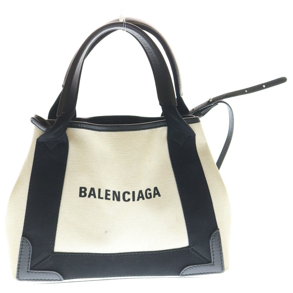 BALENCIAGA(バレンシアガ) 2WAYショルダーバッグ ハンドバッグ ミニトートバッグ ブラック×アイボリー キャンバス×レザー 390346 シルバー金具 レディース