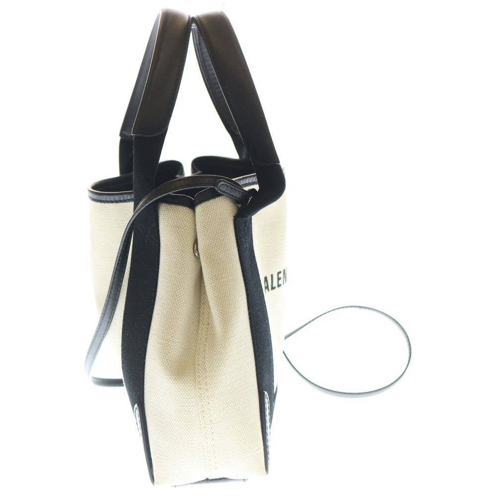 BALENCIAGA(バレンシアガ) 2WAYショルダーバッグ ハンドバッグ ミニトートバッグ ブラック×アイボリー キャンバス×レザー 390346 シルバー金具 レディース
