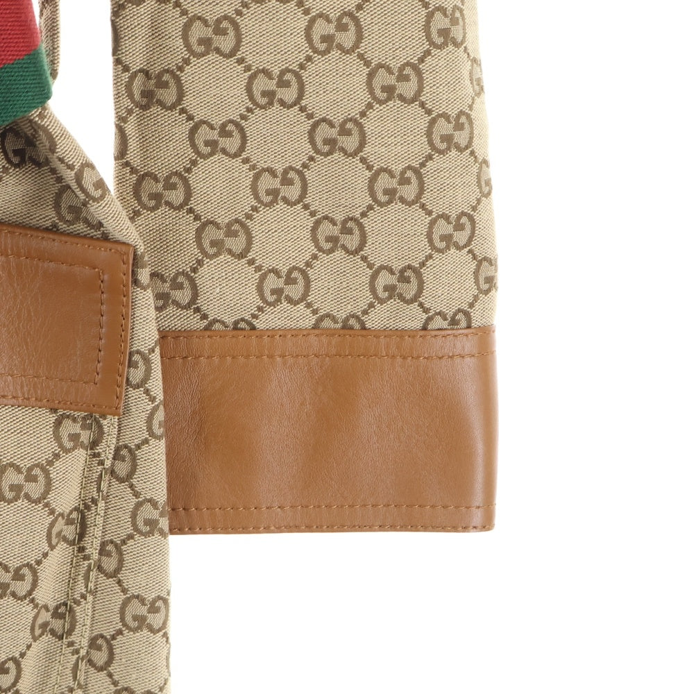 GUCCI(グッチ) GGキャンバス ウェブストライプジャケット ベージュ ブラウン レザー×キャンバス 682302 レディース