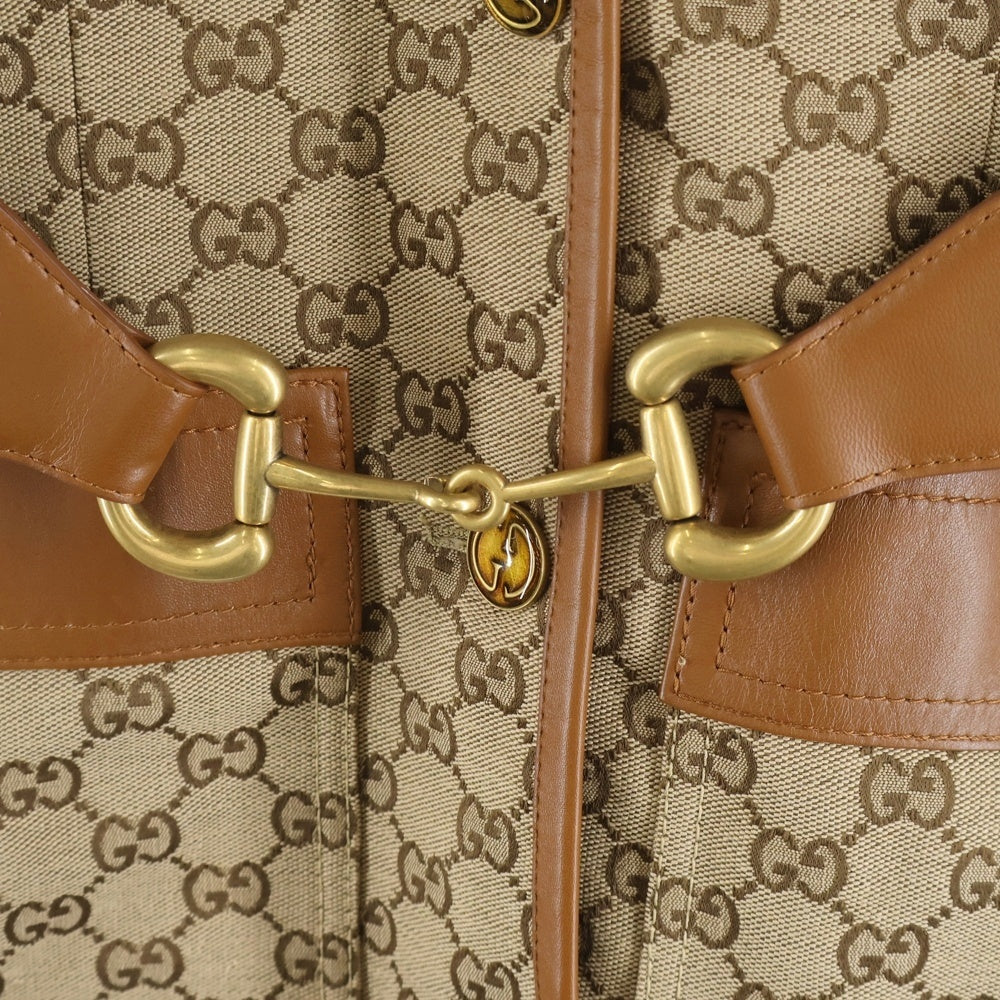 GUCCI(グッチ) GGキャンバス ウェブストライプジャケット ベージュ ブラウン レザー×キャンバス 682302 レディース