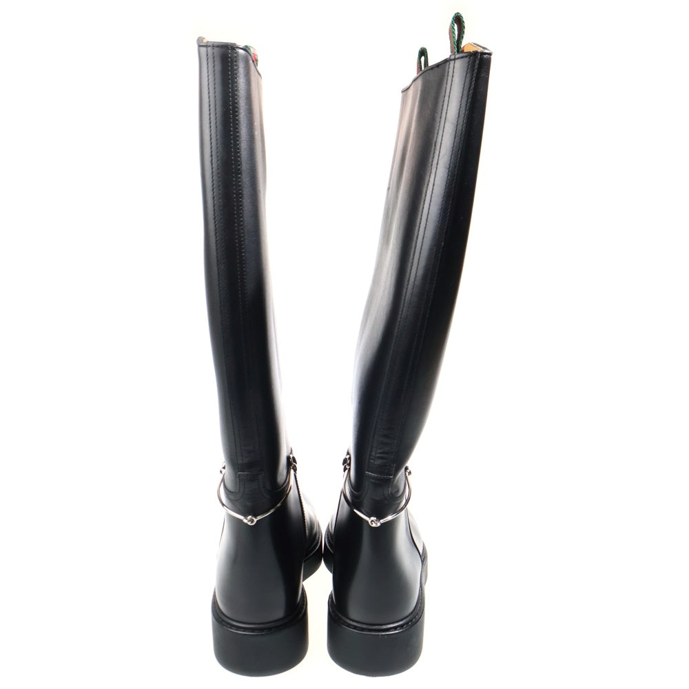 GUCCI(グッチ) スリムホースビット レザーロングブーツ ブラック 806391 レディース
