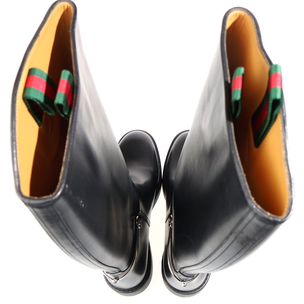 GUCCI(グッチ) スリムホースビット レザーロングブーツ ブラック 806391 レディース
