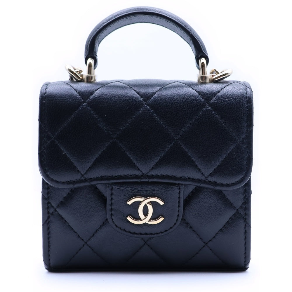 CHANEL(シャネル) ミニマトラッセ チェーンクラッチ ショルダーポーチ ブラック ラムスキン ゴールド金具 AP2682