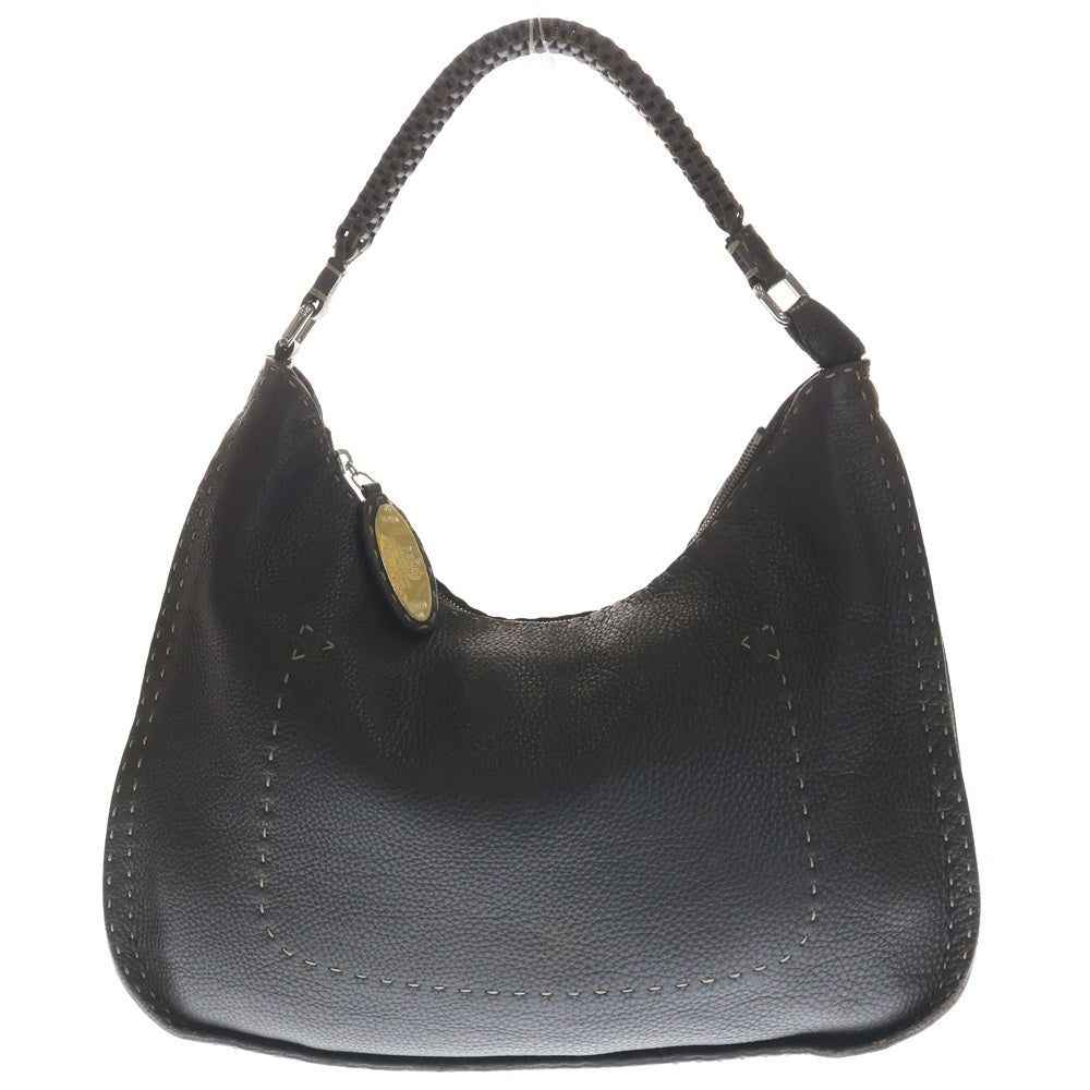 FENDI(フェンディ) セレリア ローマ ステッチ ハンドバッグ トートバッグ ダークブラウン レザー シルバー金具 レディース