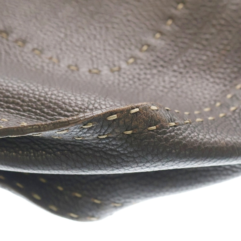 FENDI(フェンディ) セレリア ローマ ステッチ ハンドバッグ トートバッグ ダークブラウン レザー シルバー金具 レディース