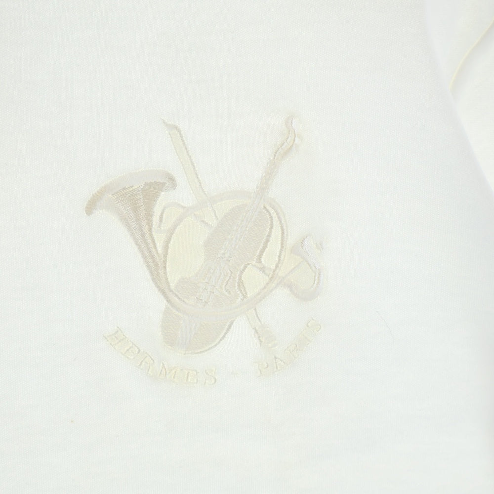 HERMES(エルメス) ロゴ刺繍 クルーネック 半袖Tシャツ カットソー ホワイト レディース