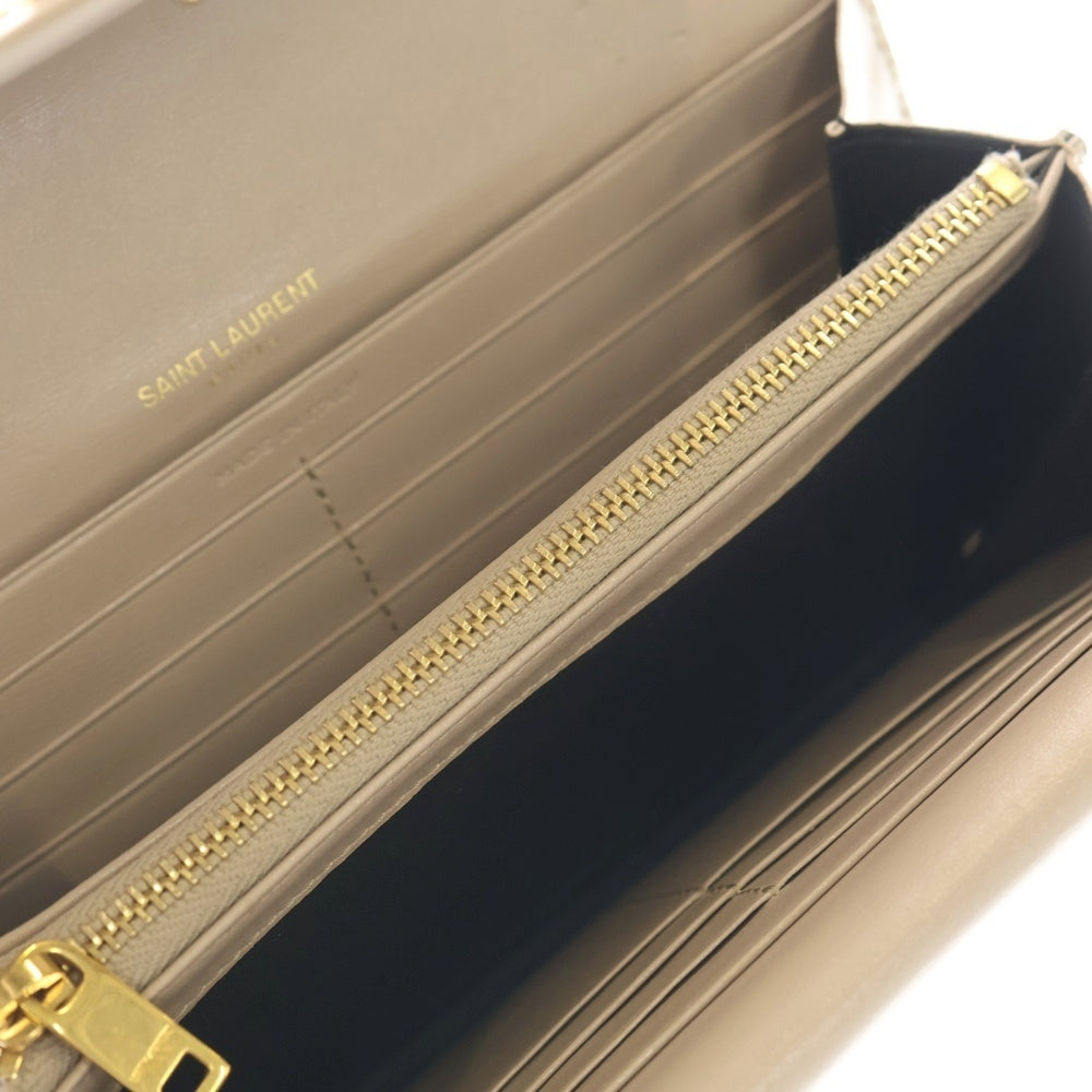 SAINT LAURENT PARIS(サンローランパリ) カサンドラ 二つ折り長財布 ベージュ系 レザー レディース