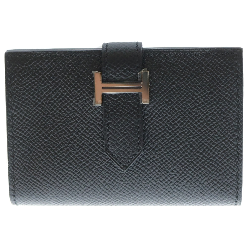 HERMES(エルメス) ベアン ミニ ヴォーエプソン シルバー金具 Hロゴ金具付き カードケース ブラック C刻印 レディース