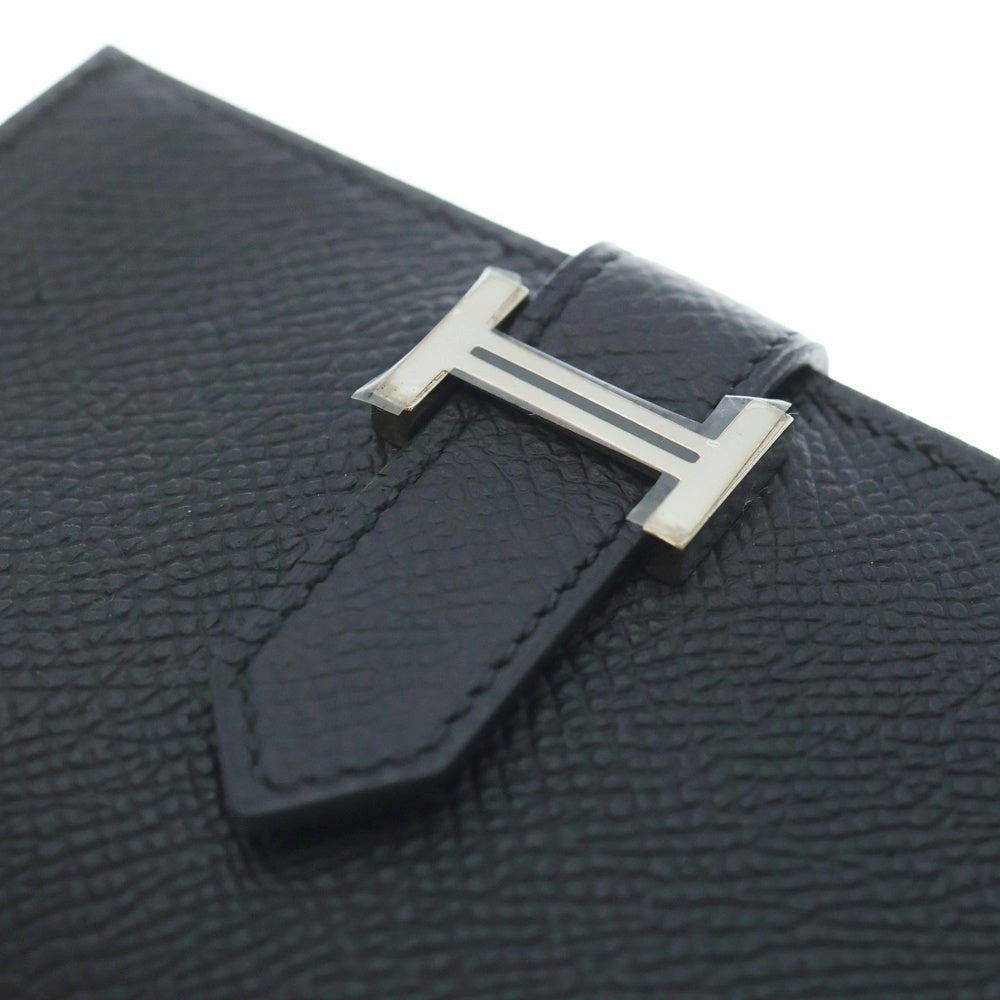 HERMES(エルメス) ベアン ミニ ヴォーエプソン シルバー金具 Hロゴ金具付き カードケース ブラック C刻印 レディース