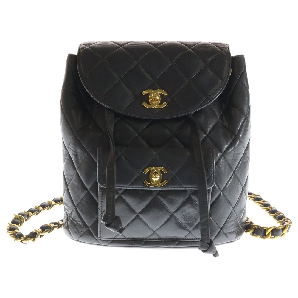 CHANEL(シャネル) マトラッセ ココマーク ターンロック ラムスキン レザー バックパック リュックサック ゴールド金具 ブラック 3番台 レディース
