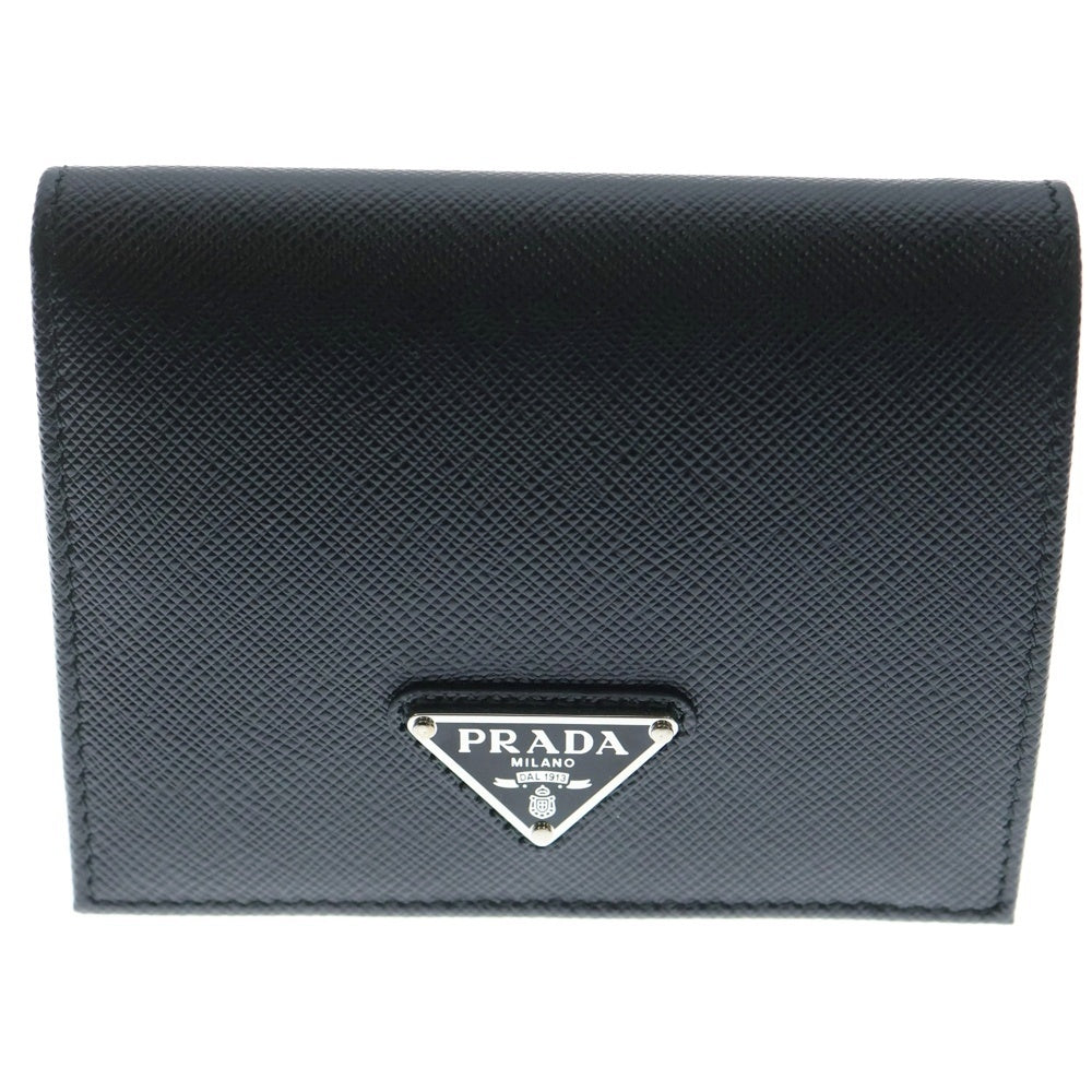 PRADA(プラダ) サフィアーノ トライアングル ロゴ 二つ折り財布 ブラック レザー 1MV204 レディース