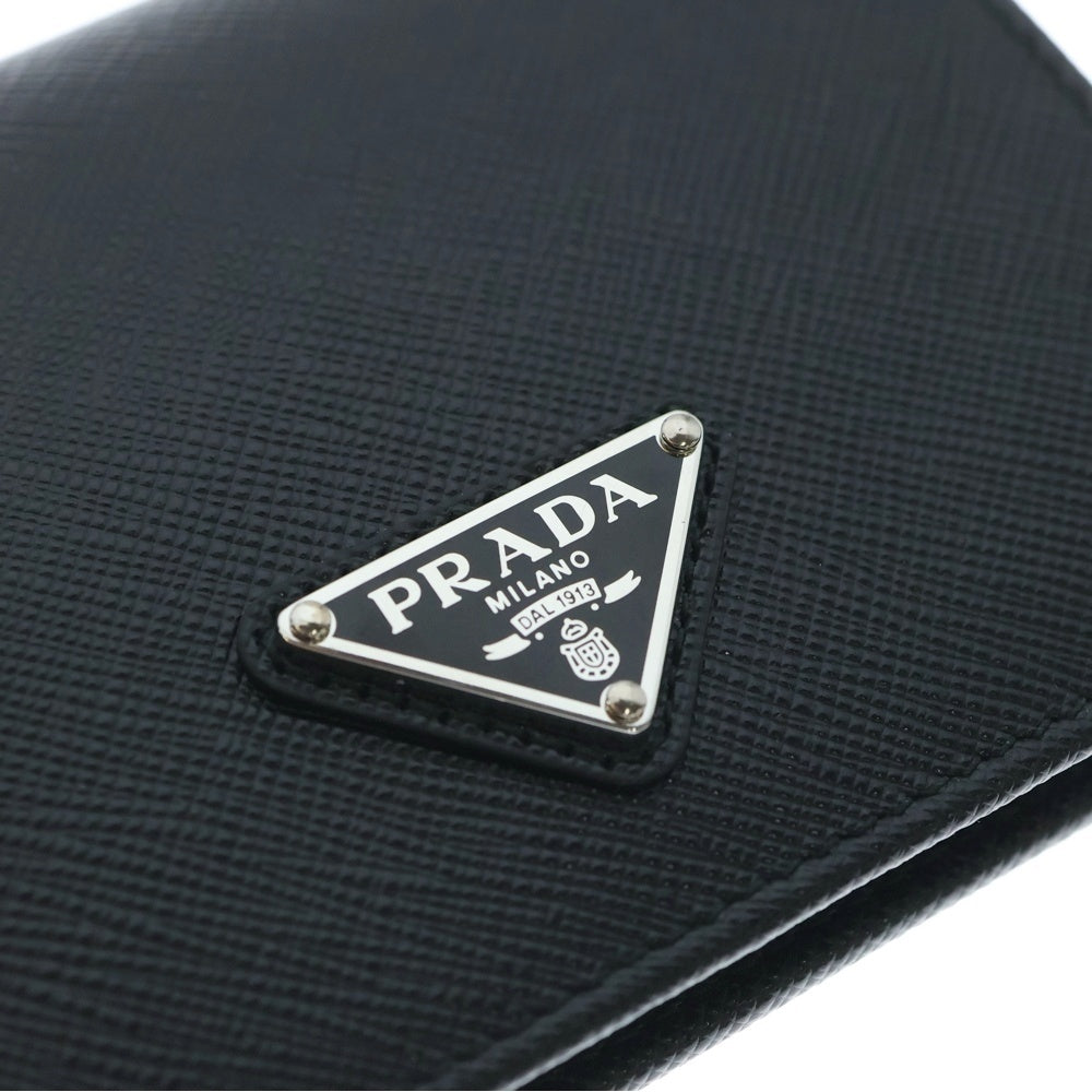 PRADA(プラダ) サフィアーノ トライアングル ロゴ 二つ折り財布 ブラック レザー 1MV204 レディース