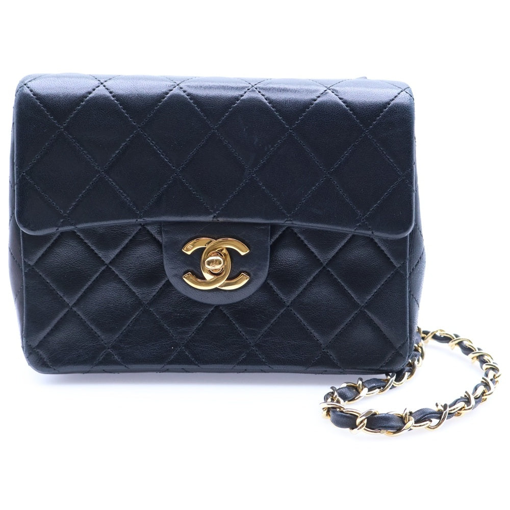 CHANEL(シャネル) ミニマトラッセ シングルフラップ シングルチェーン ショルダーバッグ ブラック ラムスキン ゴールド金具 レディース