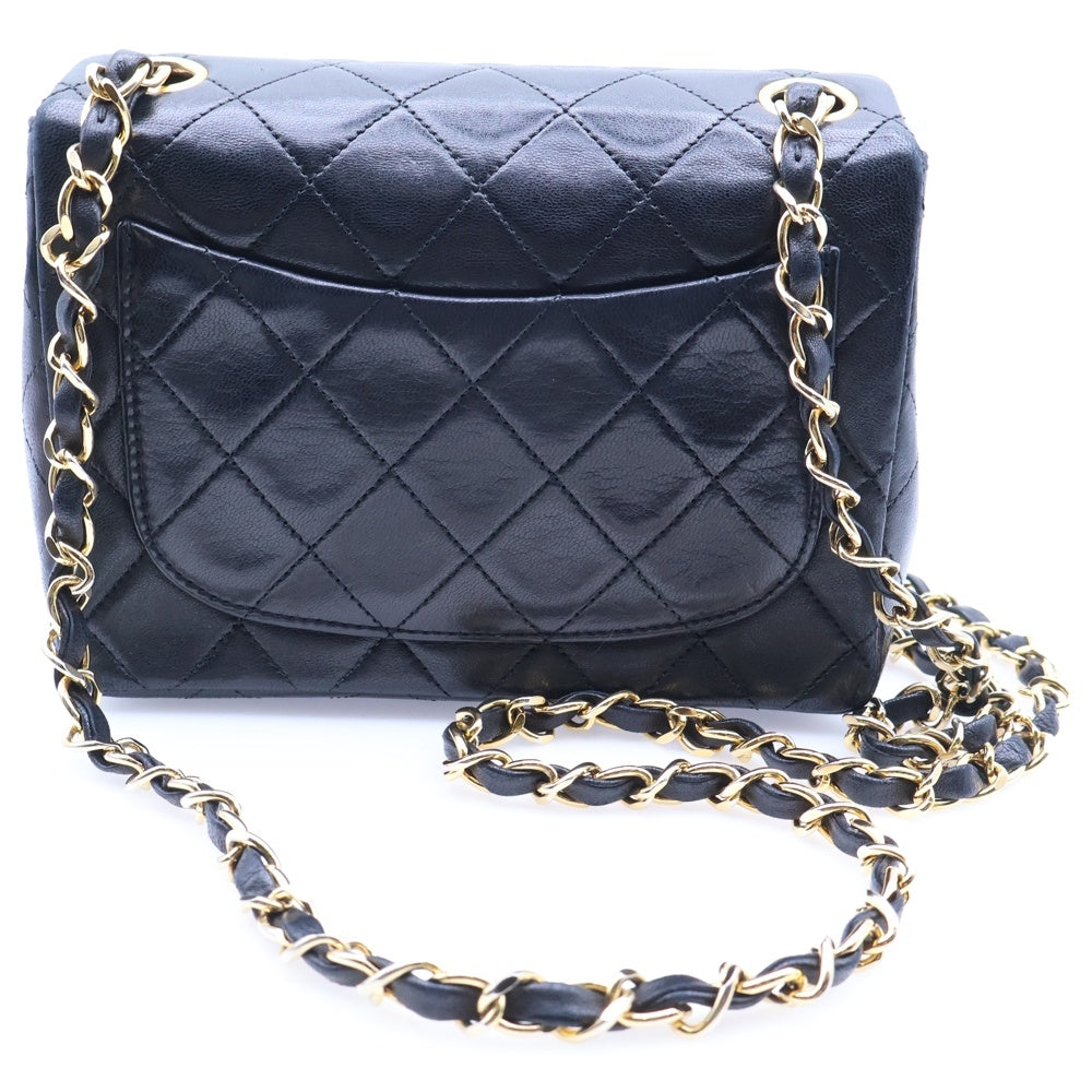 CHANEL(シャネル) ミニマトラッセ シングルフラップ シングルチェーン ショルダーバッグ ブラック ラムスキン ゴールド金具 レディース