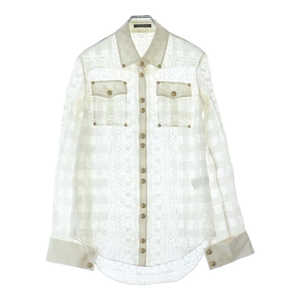 BALMAIN(バルマン) 総柄 金ボタン ブラウス 長袖シャツ ホワイト レディース