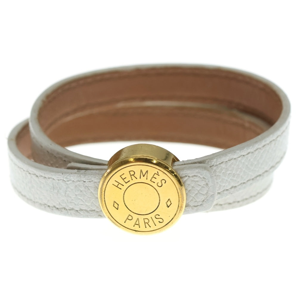 HERMES(エルメス) セリエルーピング ブレスレット ホワイト レザー □N ゴールド金具 レディース