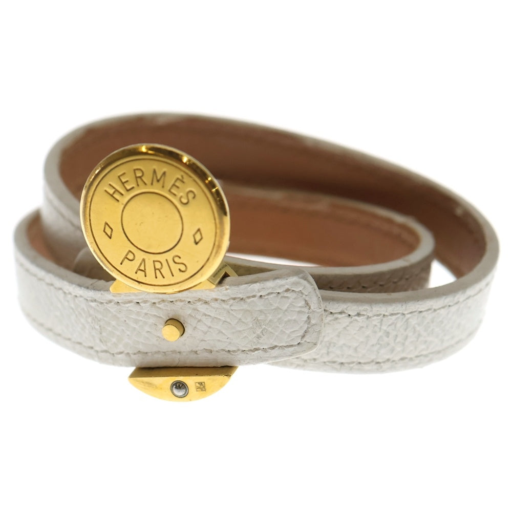 HERMES(エルメス) セリエルーピング ブレスレット ホワイト レザー □N ゴールド金具 レディース