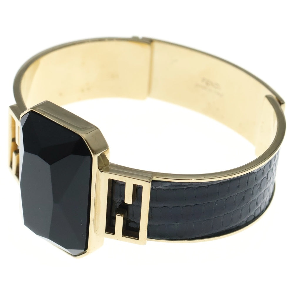 FENDI(フェンディ) ロゴ バングル ブレスレット ブラック×ゴールド GP レディース