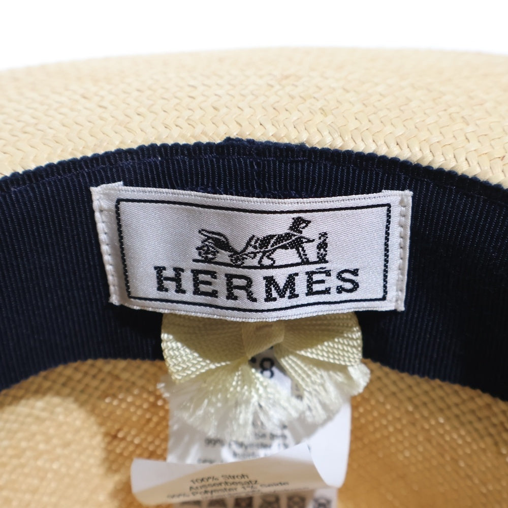 HERMES(エルメス) チェック柄リボン 麦わら帽子 ストローハット 帽子 レディース
