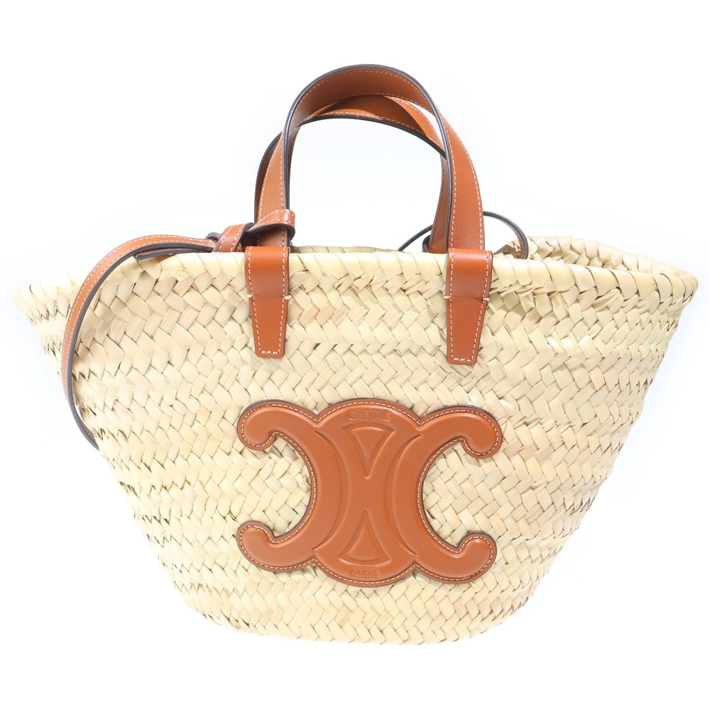 CELINE(セリーヌ) かごバッグ スモール ハンドバッグ ブラウン ストロー×レザー レディース